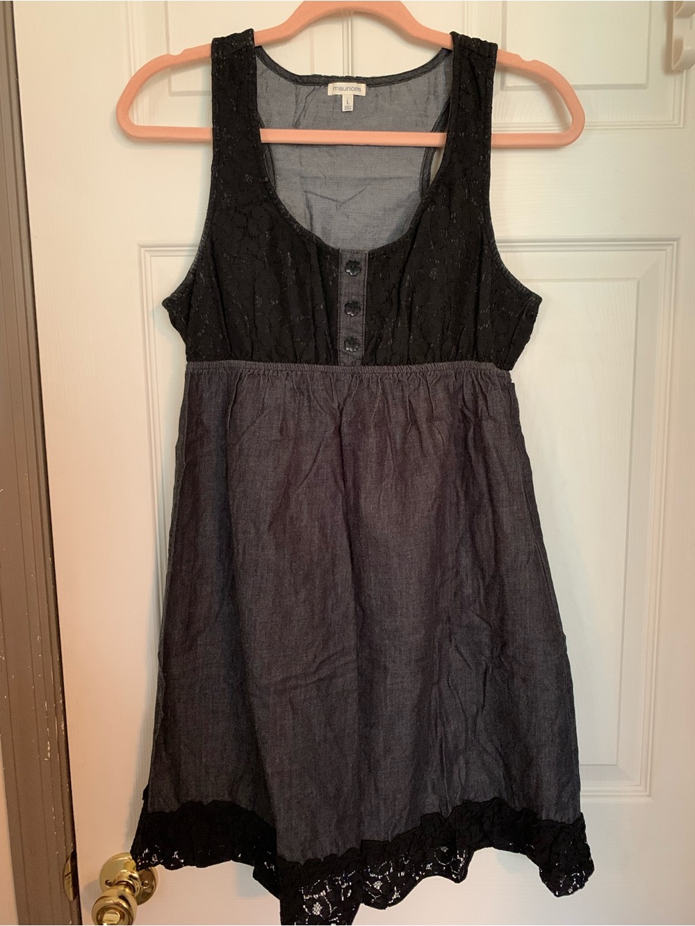 Sleeveless Racerback Black & Charcoal Lace-Trim Dress